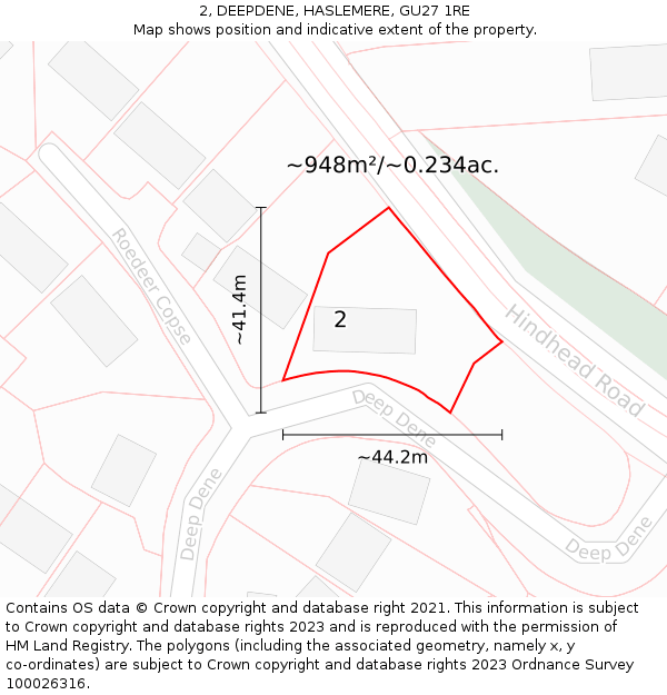 2, DEEPDENE, HASLEMERE, GU27 1RE: Plot and title map