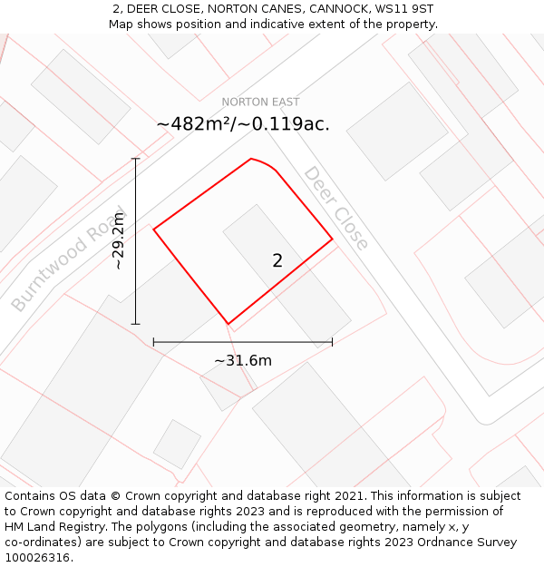 2, DEER CLOSE, NORTON CANES, CANNOCK, WS11 9ST: Plot and title map