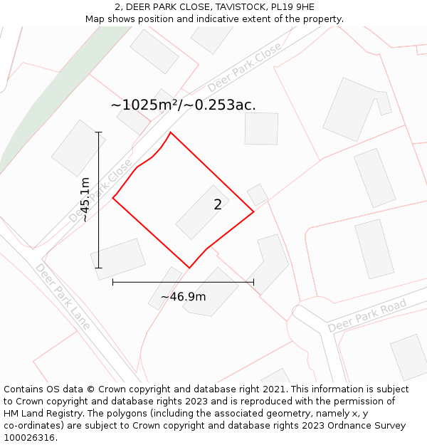 2, DEER PARK CLOSE, TAVISTOCK, PL19 9HE: Plot and title map