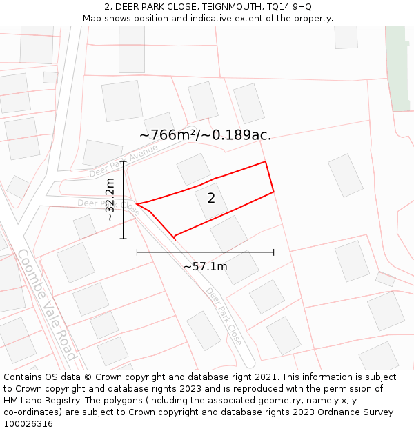 2, DEER PARK CLOSE, TEIGNMOUTH, TQ14 9HQ: Plot and title map