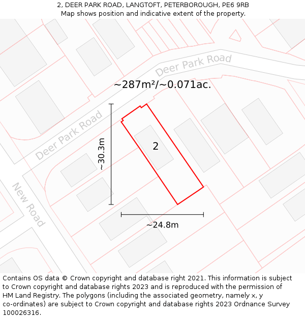 2, DEER PARK ROAD, LANGTOFT, PETERBOROUGH, PE6 9RB: Plot and title map