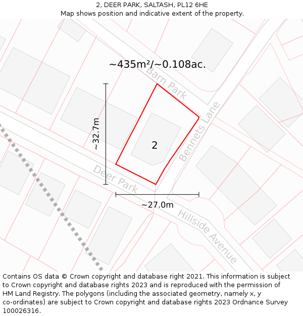 2, DEER PARK, SALTASH, PL12 6HE: Plot and title map