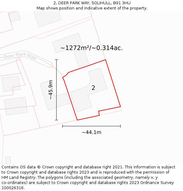 2, DEER PARK WAY, SOLIHULL, B91 3HU: Plot and title map