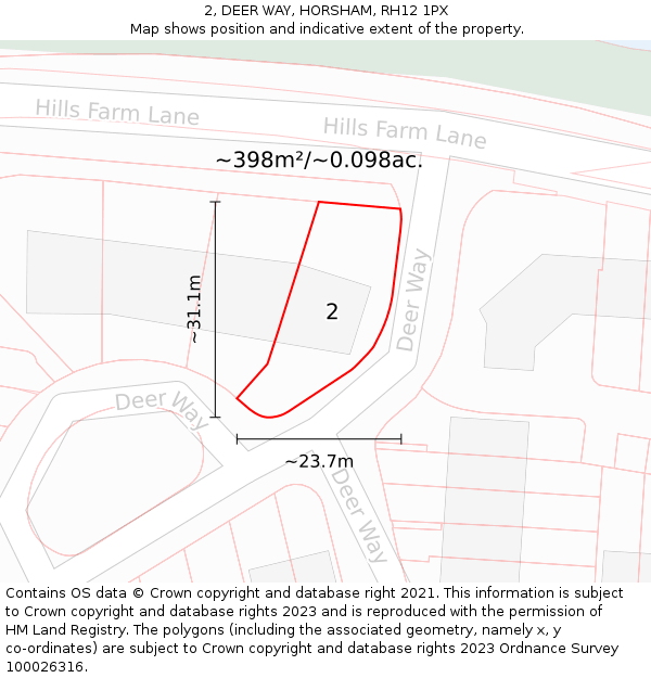 2, DEER WAY, HORSHAM, RH12 1PX: Plot and title map