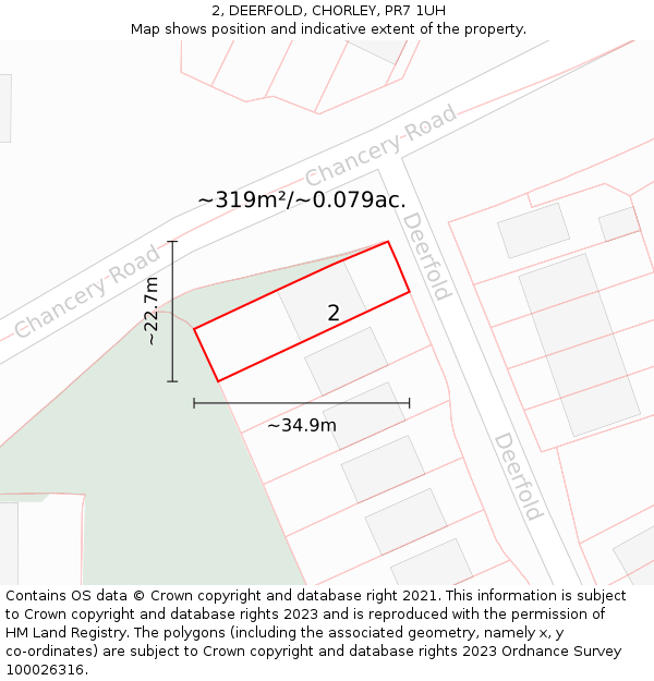 2, DEERFOLD, CHORLEY, PR7 1UH: Plot and title map
