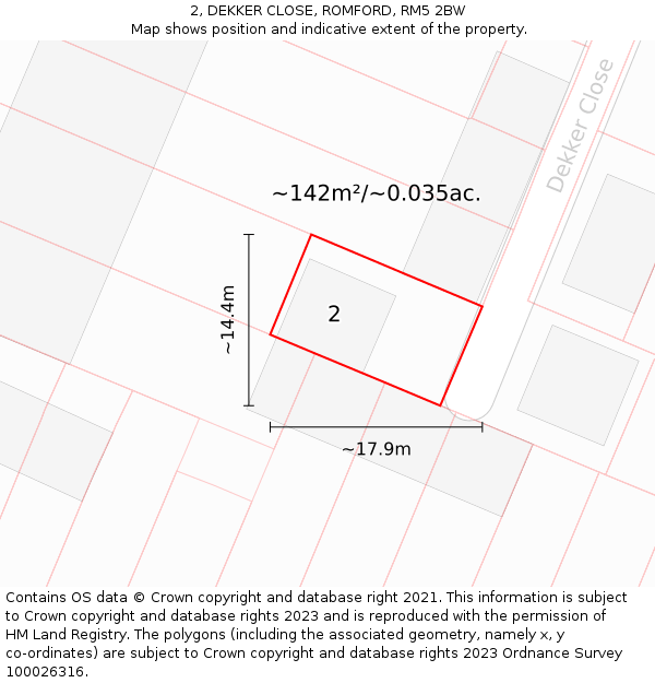2, DEKKER CLOSE, ROMFORD, RM5 2BW: Plot and title map
