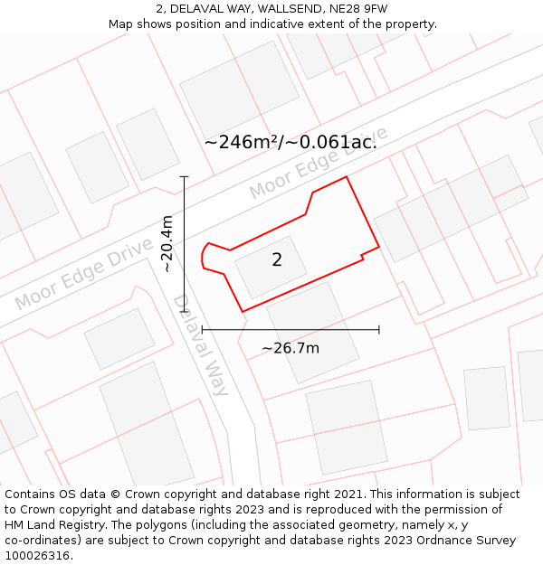 2, DELAVAL WAY, WALLSEND, NE28 9FW: Plot and title map