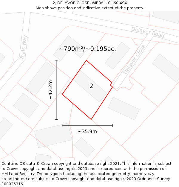 2, DELAVOR CLOSE, WIRRAL, CH60 4SX: Plot and title map