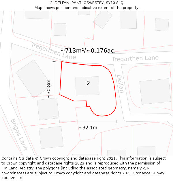 2, DELFAN, PANT, OSWESTRY, SY10 8LQ: Plot and title map