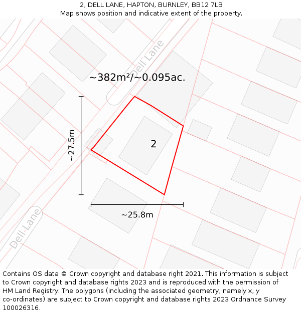 2, DELL LANE, HAPTON, BURNLEY, BB12 7LB: Plot and title map
