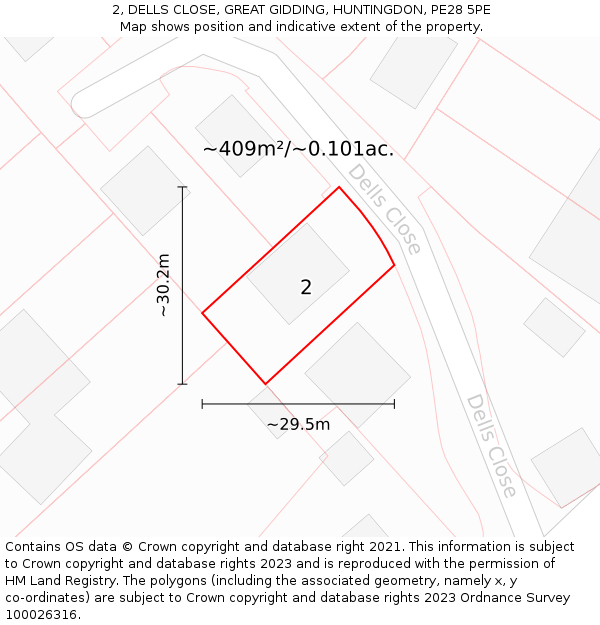 2, DELLS CLOSE, GREAT GIDDING, HUNTINGDON, PE28 5PE: Plot and title map