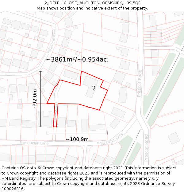 2, DELPH CLOSE, AUGHTON, ORMSKIRK, L39 5QF: Plot and title map