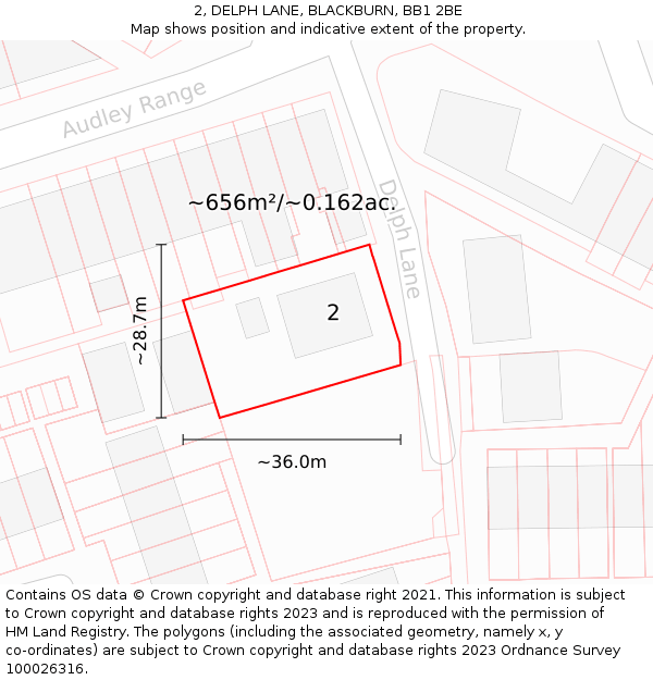 2, DELPH LANE, BLACKBURN, BB1 2BE: Plot and title map
