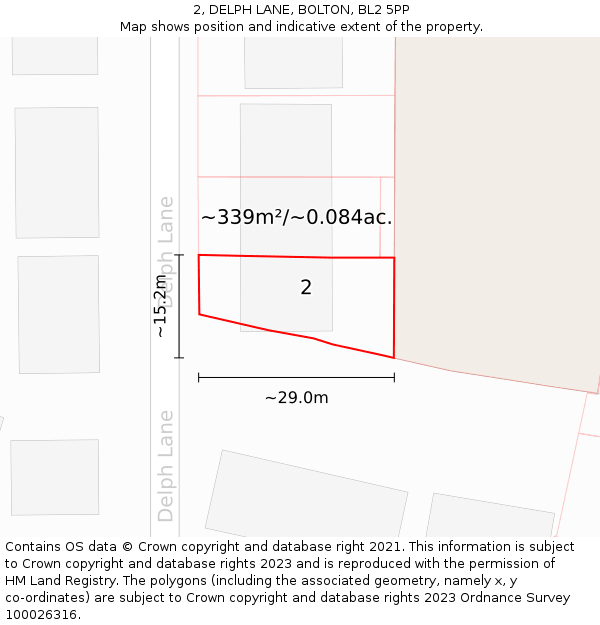 2, DELPH LANE, BOLTON, BL2 5PP: Plot and title map