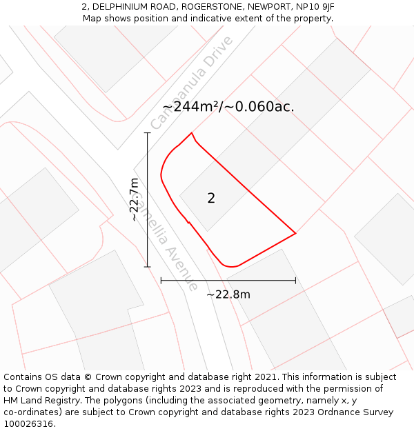 2, DELPHINIUM ROAD, ROGERSTONE, NEWPORT, NP10 9JF: Plot and title map