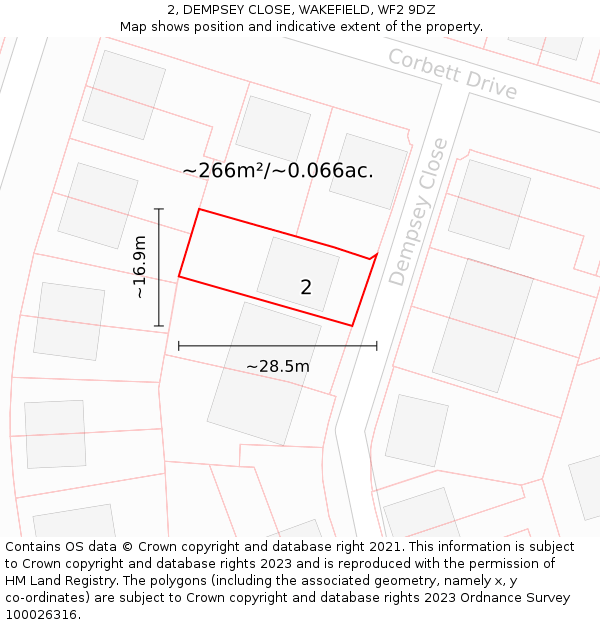 2, DEMPSEY CLOSE, WAKEFIELD, WF2 9DZ: Plot and title map