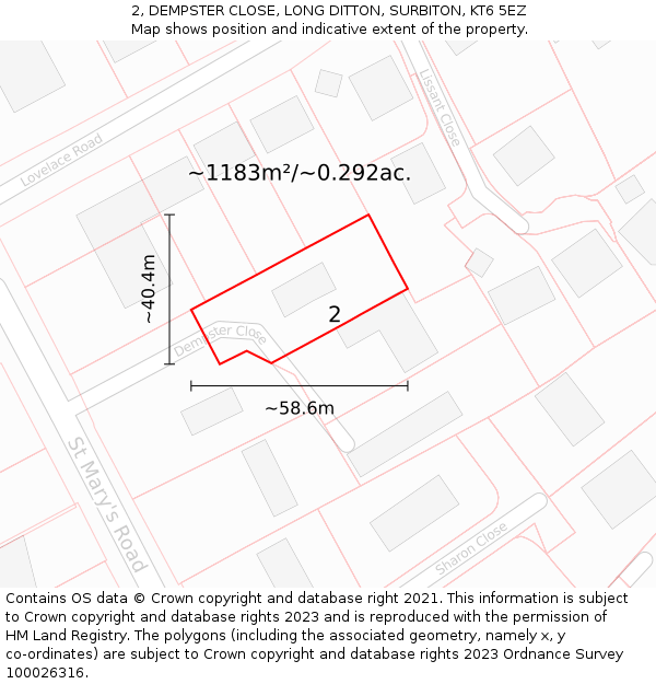 2, DEMPSTER CLOSE, LONG DITTON, SURBITON, KT6 5EZ: Plot and title map