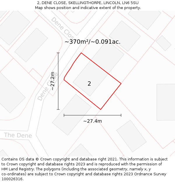 2, DENE CLOSE, SKELLINGTHORPE, LINCOLN, LN6 5SU: Plot and title map