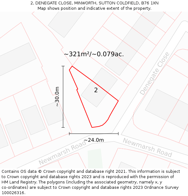 2, DENEGATE CLOSE, MINWORTH, SUTTON COLDFIELD, B76 1XN: Plot and title map