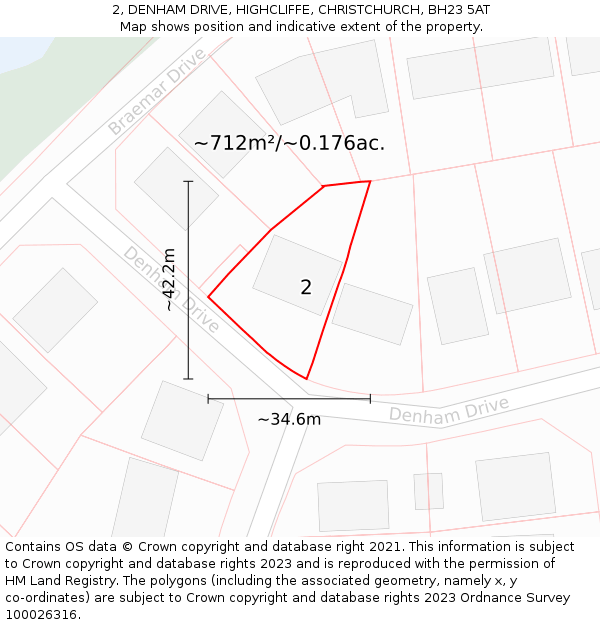 2, DENHAM DRIVE, HIGHCLIFFE, CHRISTCHURCH, BH23 5AT: Plot and title map