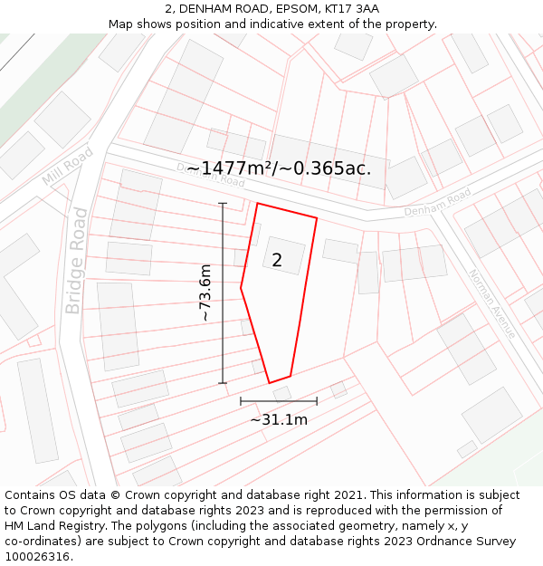 2, DENHAM ROAD, EPSOM, KT17 3AA: Plot and title map