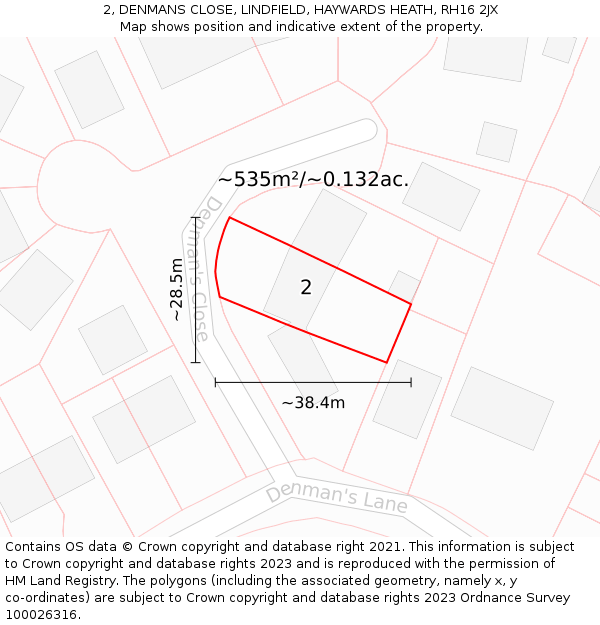 2, DENMANS CLOSE, LINDFIELD, HAYWARDS HEATH, RH16 2JX: Plot and title map
