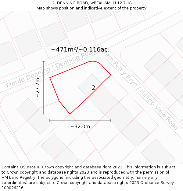 2, DENNING ROAD, WREXHAM, LL12 7UG: Plot and title map