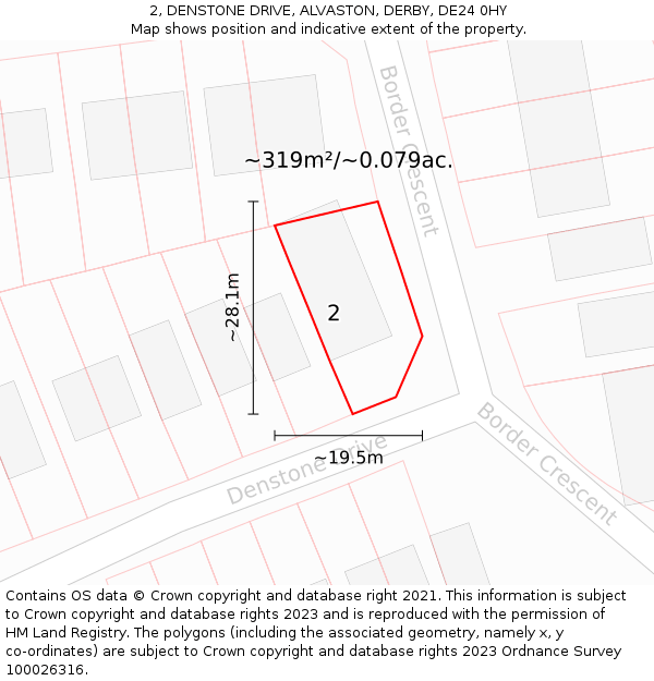 2, DENSTONE DRIVE, ALVASTON, DERBY, DE24 0HY: Plot and title map