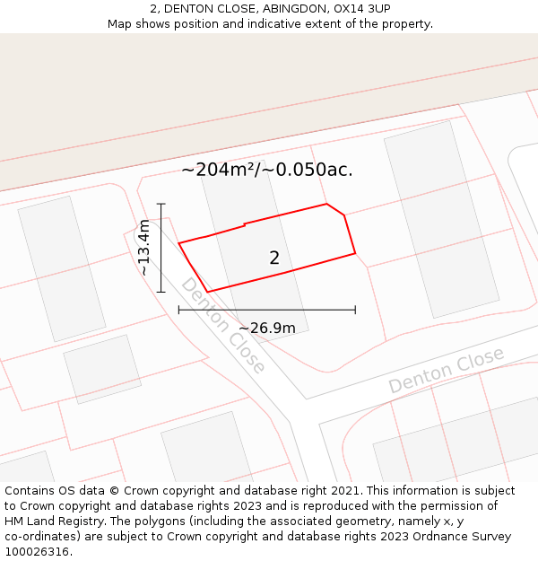 2, DENTON CLOSE, ABINGDON, OX14 3UP: Plot and title map