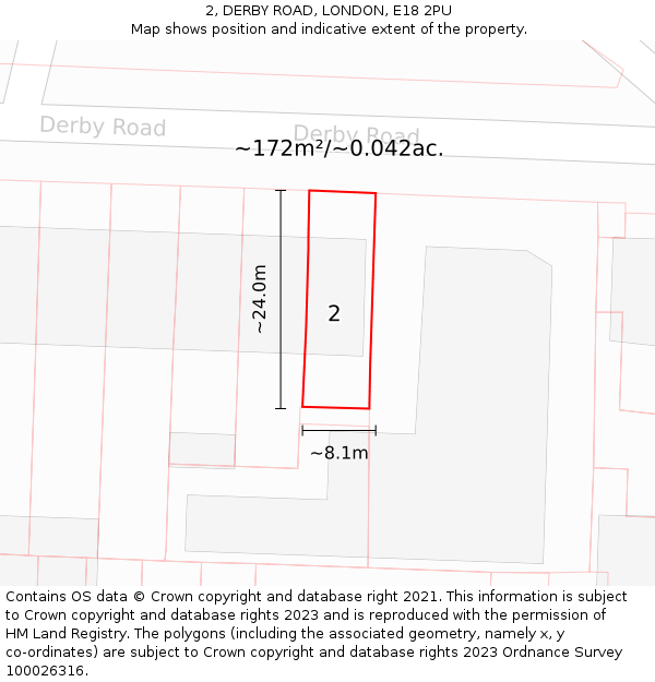 2, DERBY ROAD, LONDON, E18 2PU: Plot and title map