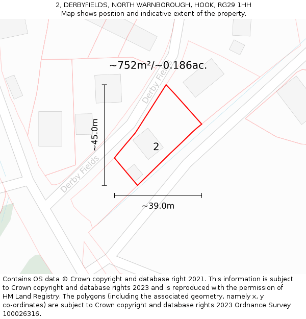 2, DERBYFIELDS, NORTH WARNBOROUGH, HOOK, RG29 1HH: Plot and title map