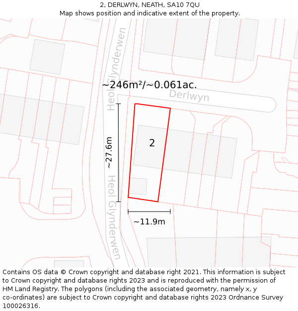 2, DERLWYN, NEATH, SA10 7QU: Plot and title map