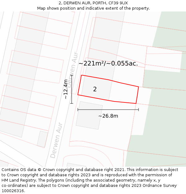 2, DERWEN AUR, PORTH, CF39 9UX: Plot and title map