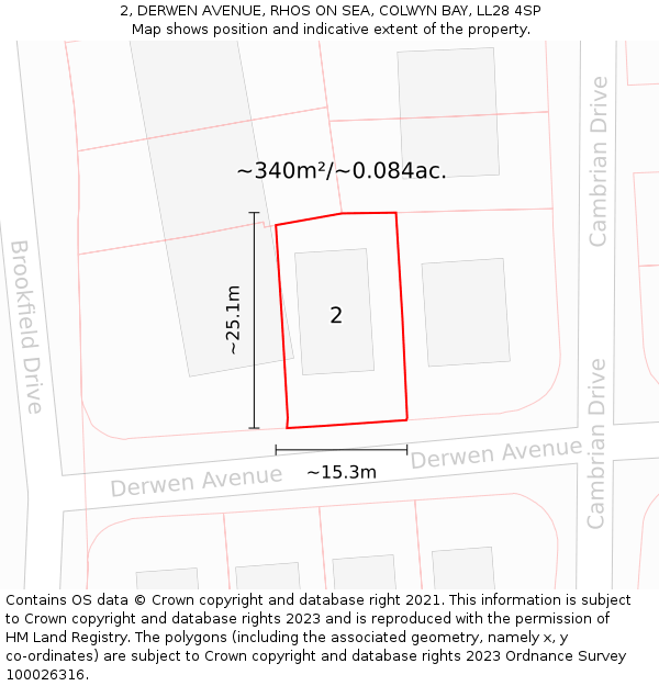 2, DERWEN AVENUE, RHOS ON SEA, COLWYN BAY, LL28 4SP: Plot and title map
