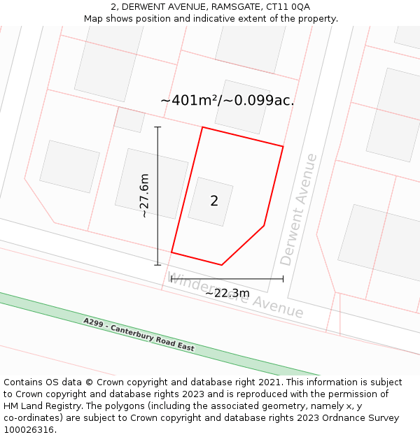 2, DERWENT AVENUE, RAMSGATE, CT11 0QA: Plot and title map