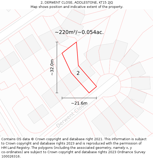 2, DERWENT CLOSE, ADDLESTONE, KT15 2JQ: Plot and title map