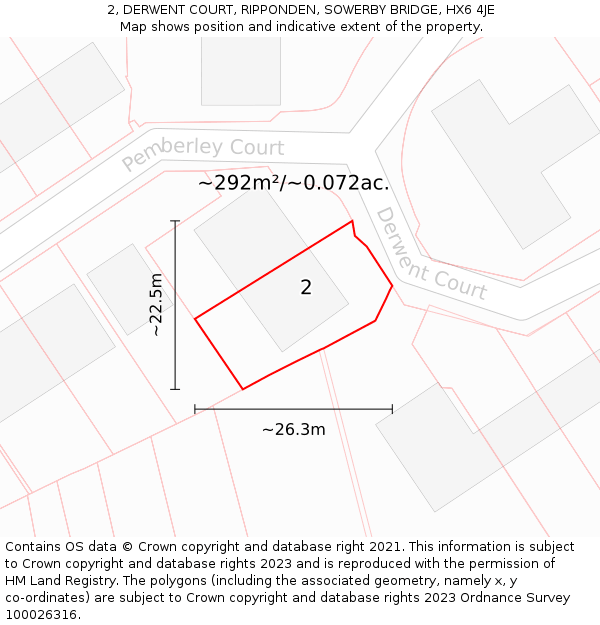 2, DERWENT COURT, RIPPONDEN, SOWERBY BRIDGE, HX6 4JE: Plot and title map