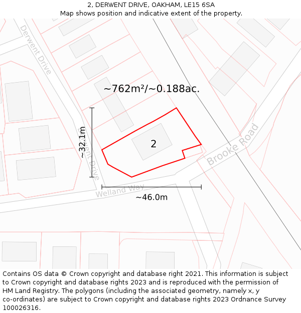 2, DERWENT DRIVE, OAKHAM, LE15 6SA: Plot and title map