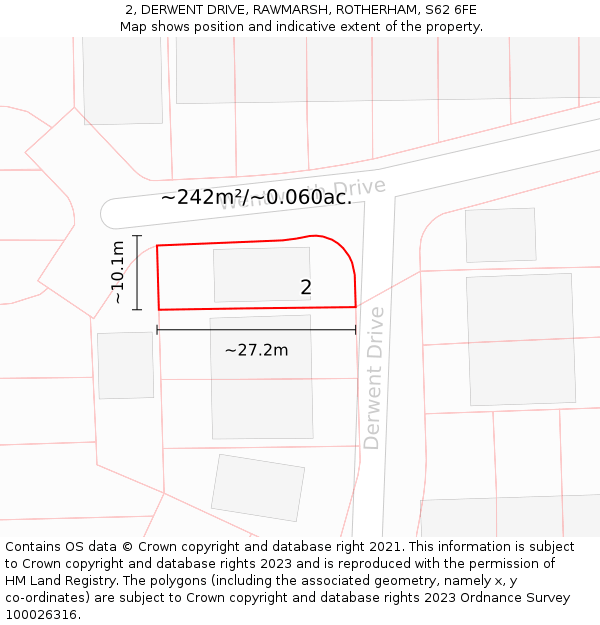 2, DERWENT DRIVE, RAWMARSH, ROTHERHAM, S62 6FE: Plot and title map