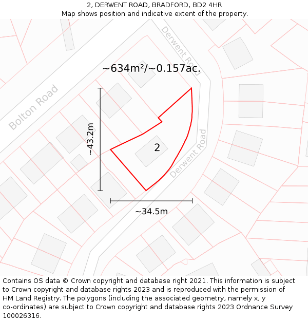 2, DERWENT ROAD, BRADFORD, BD2 4HR: Plot and title map
