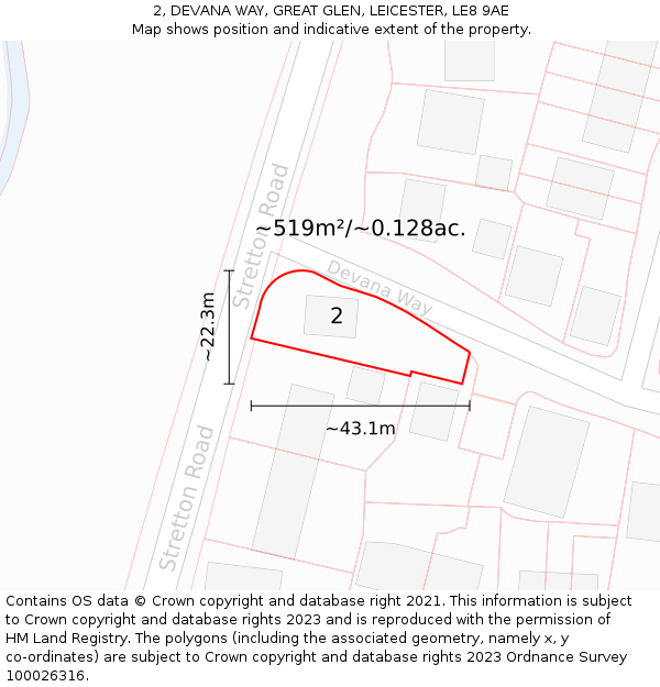 2, DEVANA WAY, GREAT GLEN, LEICESTER, LE8 9AE: Plot and title map