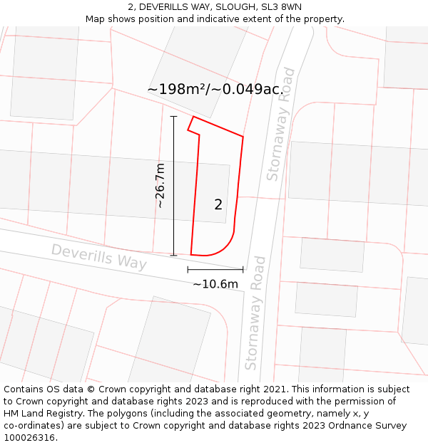 2, DEVERILLS WAY, SLOUGH, SL3 8WN: Plot and title map