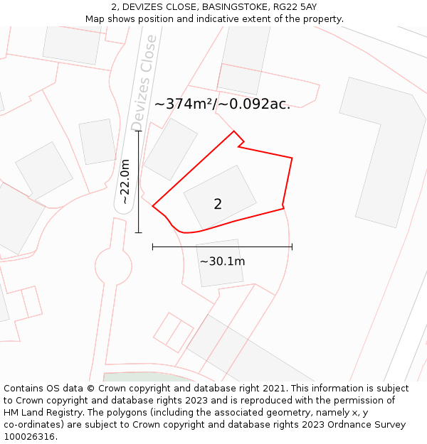 2, DEVIZES CLOSE, BASINGSTOKE, RG22 5AY: Plot and title map