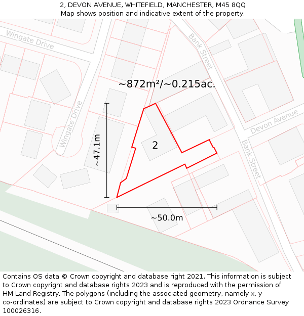 2, DEVON AVENUE, WHITEFIELD, MANCHESTER, M45 8QQ: Plot and title map