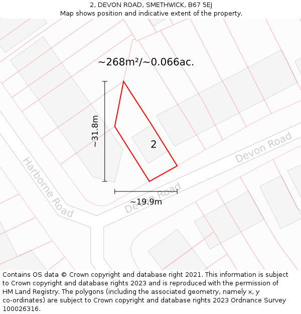 2, DEVON ROAD, SMETHWICK, B67 5EJ: Plot and title map
