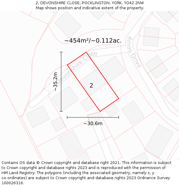 2, DEVONSHIRE CLOSE, POCKLINGTON, YORK, YO42 2NW: Plot and title map