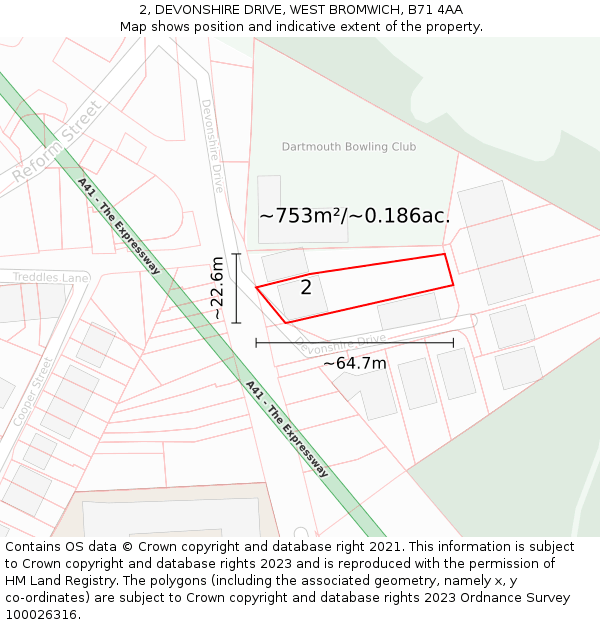 2, DEVONSHIRE DRIVE, WEST BROMWICH, B71 4AA: Plot and title map