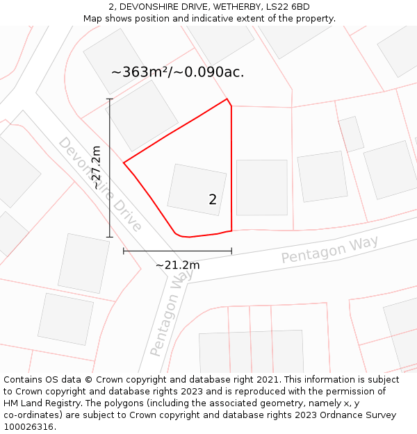 2, DEVONSHIRE DRIVE, WETHERBY, LS22 6BD: Plot and title map