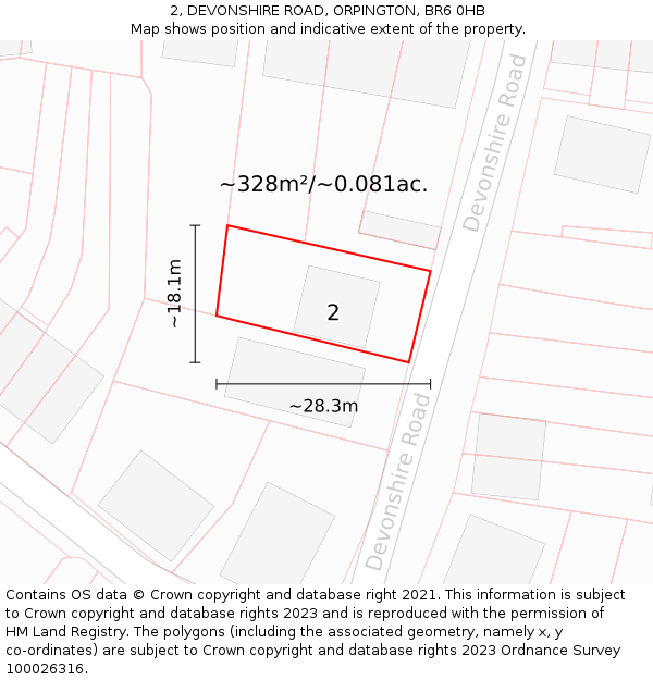 2, DEVONSHIRE ROAD, ORPINGTON, BR6 0HB: Plot and title map