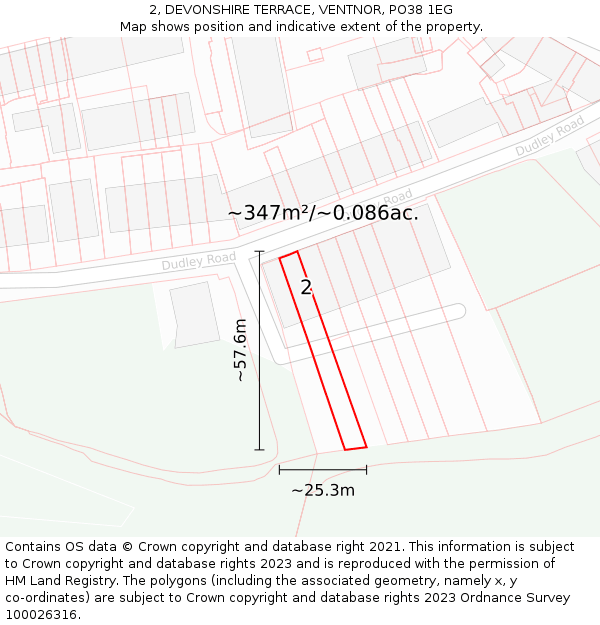 2, DEVONSHIRE TERRACE, VENTNOR, PO38 1EG: Plot and title map
